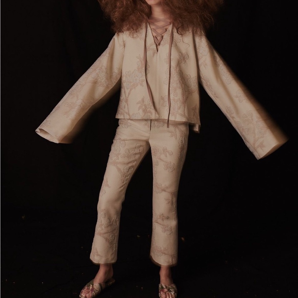 Custom designer ONE/OF NY top and pant set, jacquard print, pristine condition